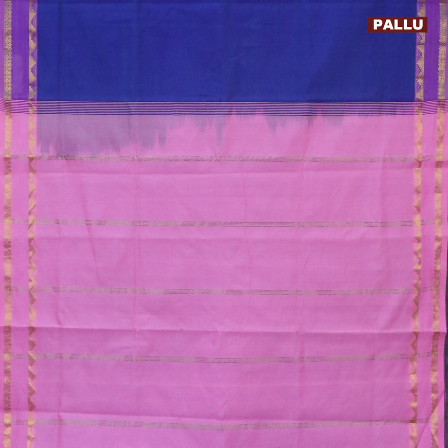 10 Yards poly cotton saree dual shade of blue and light pink with plain body and rettapet zari woven border