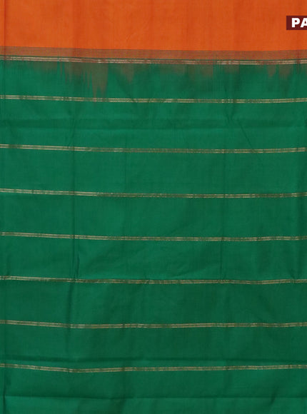 10 Yards poly cotton saree dual shade of mango yellow and green with plain body and rettapet zari woven border