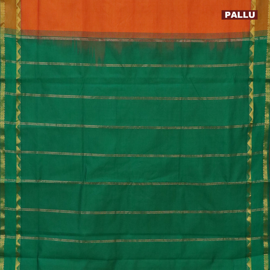 10 Yards poly cotton saree dual shade of mango yellow and green with plain body and rettapet zari woven border