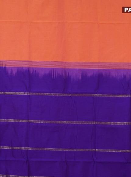 10 Yards poly cotton saree dual shade of pinkish orange and violet with plain body and rettapet zari woven border