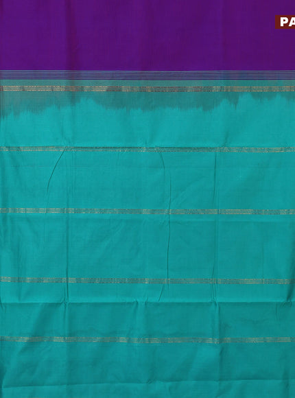 10 Yards poly cotton saree dual shade of purple and teal blue shade with plain body and rettapet zari woven border