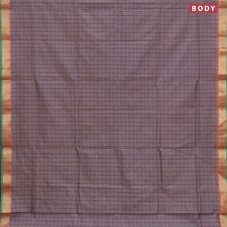 10 Yards poly cotton saree grey shade and deep maroon with allover checked pattern and zari woven border