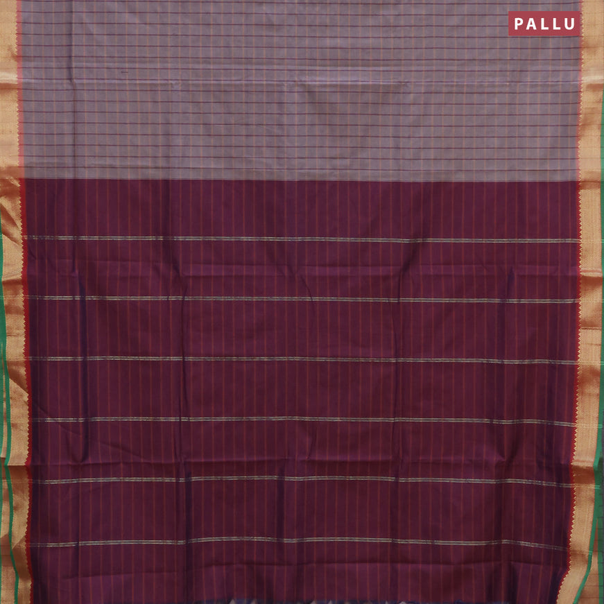 10 Yards poly cotton saree grey shade and deep maroon with allover checked pattern and zari woven border