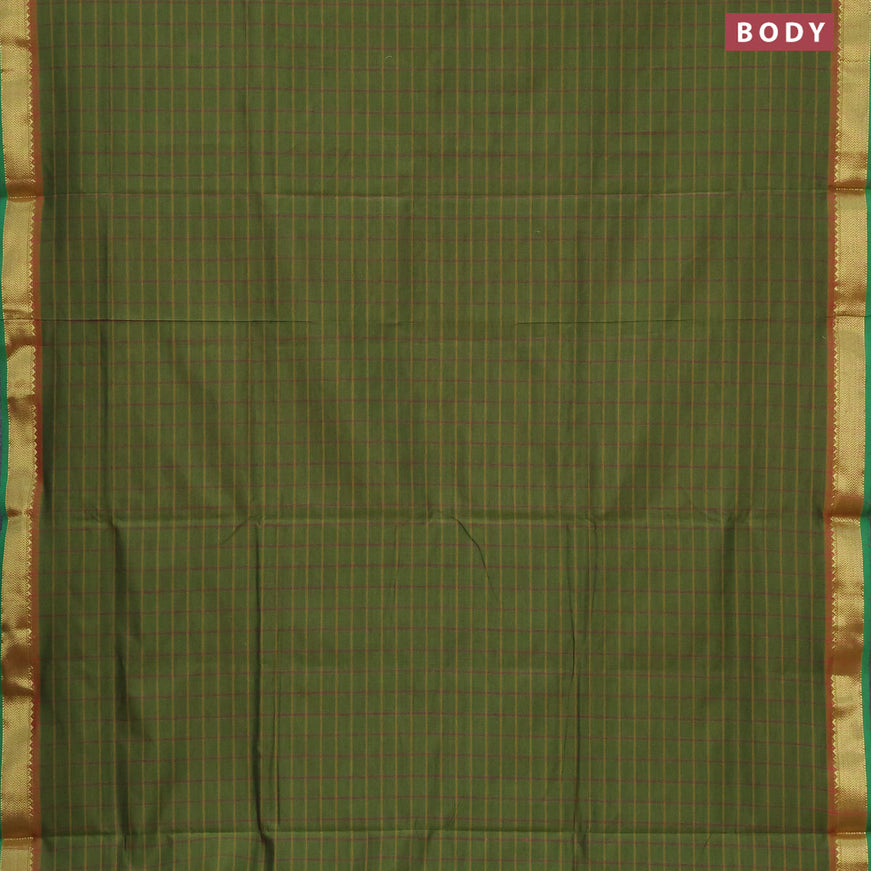 10 Yards poly cotton saree sap green and wine shade with allover checked pattern and zari woven border