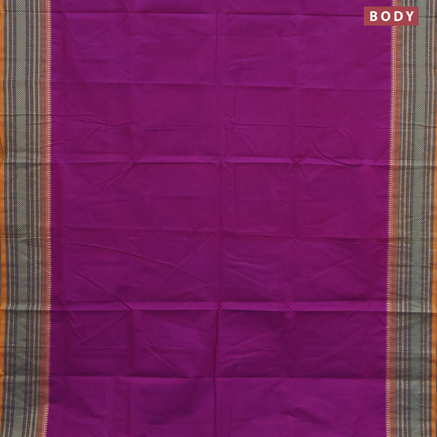 10 Yards chettinad cotton saree purple and mustard shade with plain body and thread woven border & woven blouse