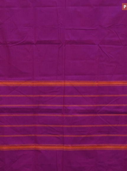 10 Yards chettinad cotton saree purple and mustard shade with plain body and thread woven border & woven blouse