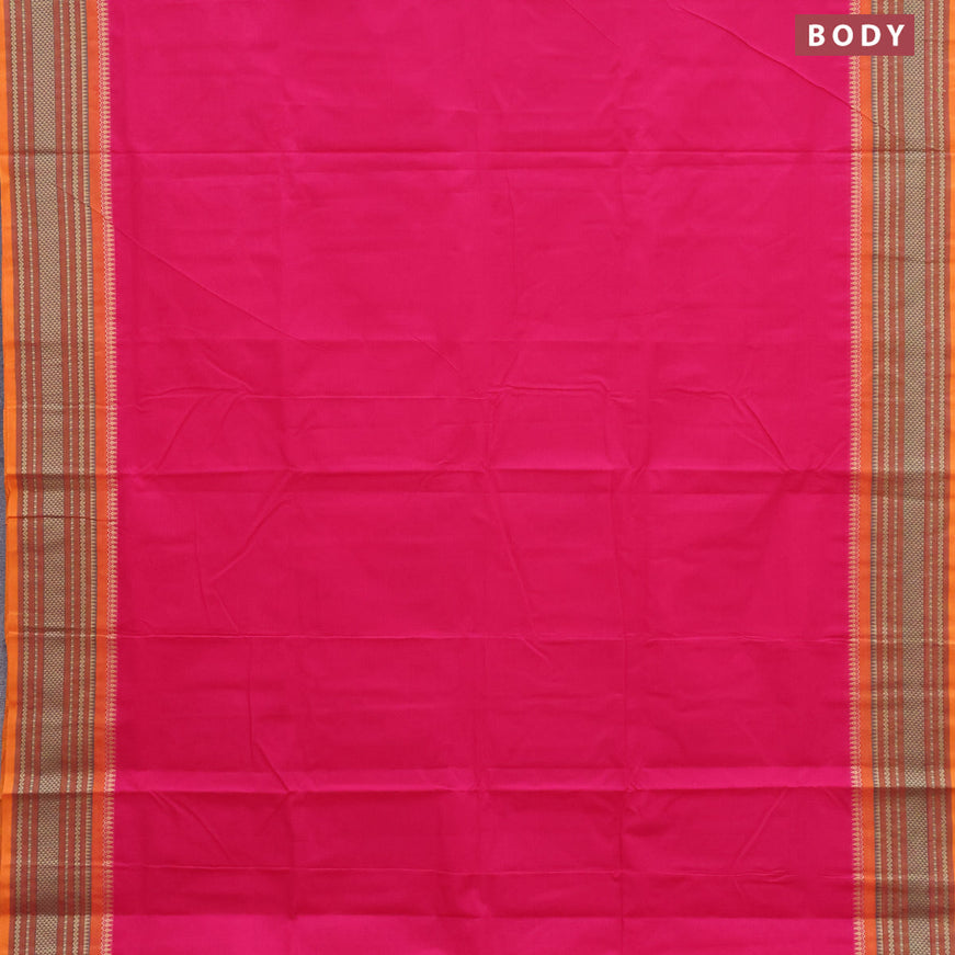 10 Yards chettinad cotton saree pink and orange with plain body and thread woven border & woven blouse