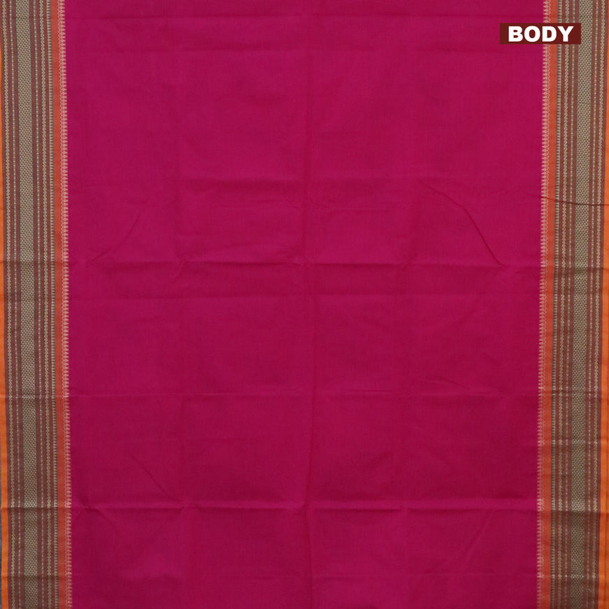 10 Yards chettinad cotton saree magenta pink and mustard shade with plain body and thread woven border & woven blouse