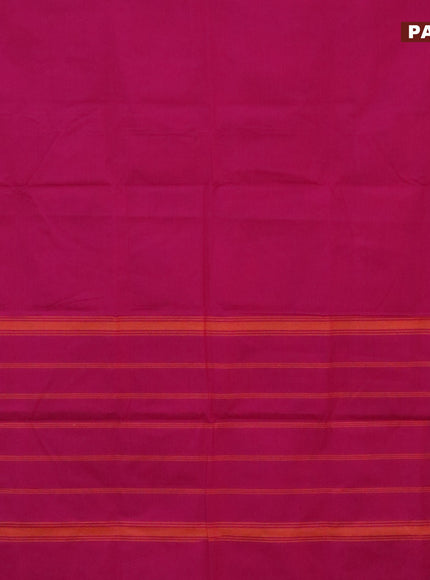 10 Yards chettinad cotton saree magenta pink and mustard shade with plain body and thread woven border & woven blouse