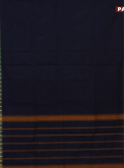 10 Yards chettinad cotton saree dark navy blue and maroon with plain body and thread woven simple border & woven blouse