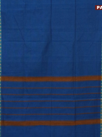 10 Yards chettinad cotton saree peacock blue and pink with plain body and thread woven simple border & woven blouse