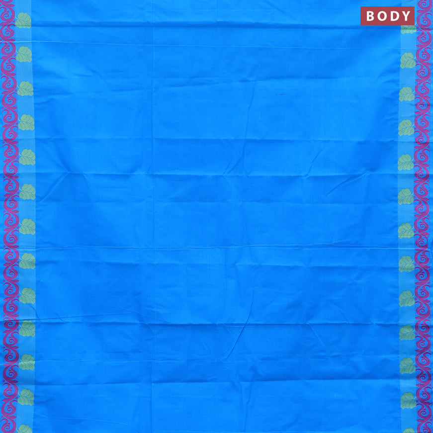 10 Yards chettinad cotton saree cs blue and pink with plain body and thread woven border & woven blouse