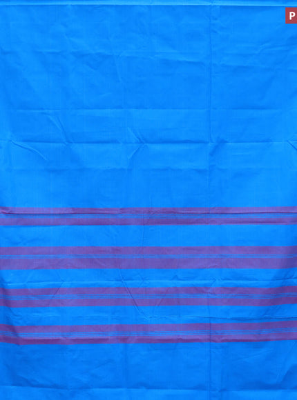 10 Yards chettinad cotton saree cs blue and pink with plain body and thread woven border & woven blouse