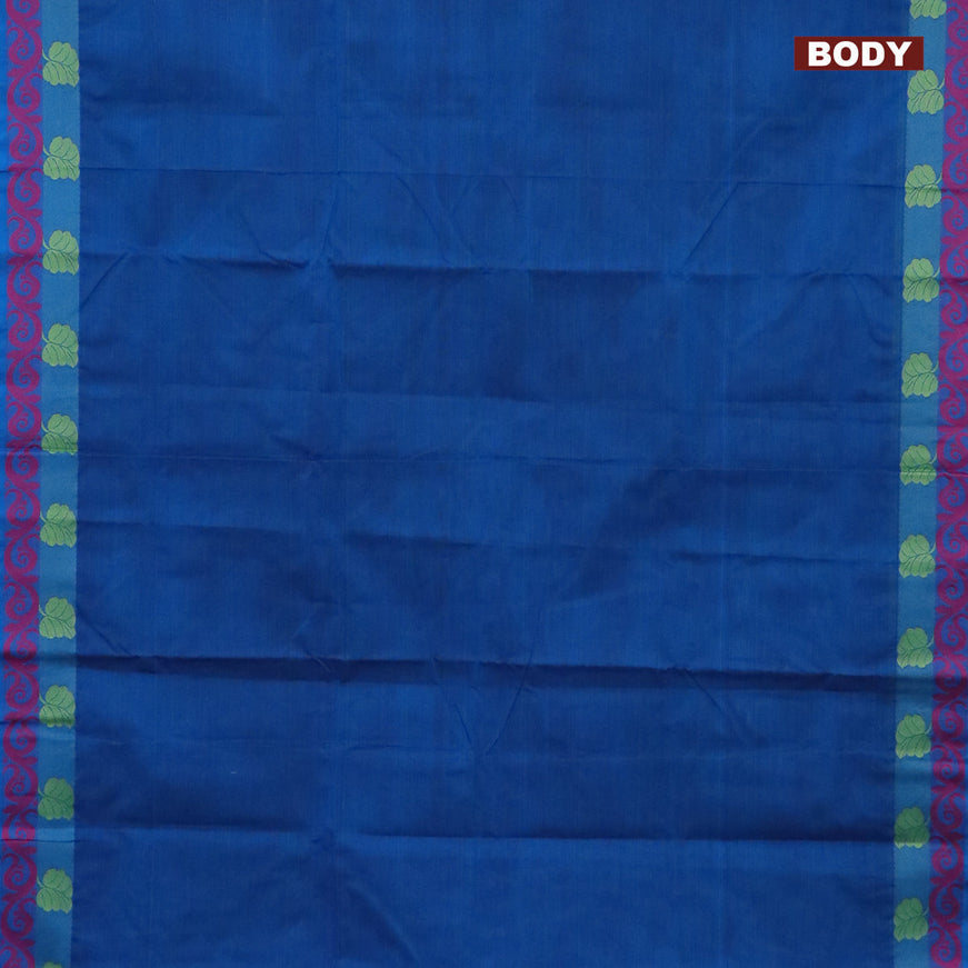 10 Yards chettinad cotton saree cs blue and pink with plain body and thread woven border & woven blouse