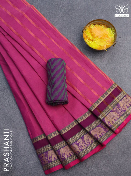 10 Yards chettinad cotton saree pink with plain body and thread woven border & woven blouse