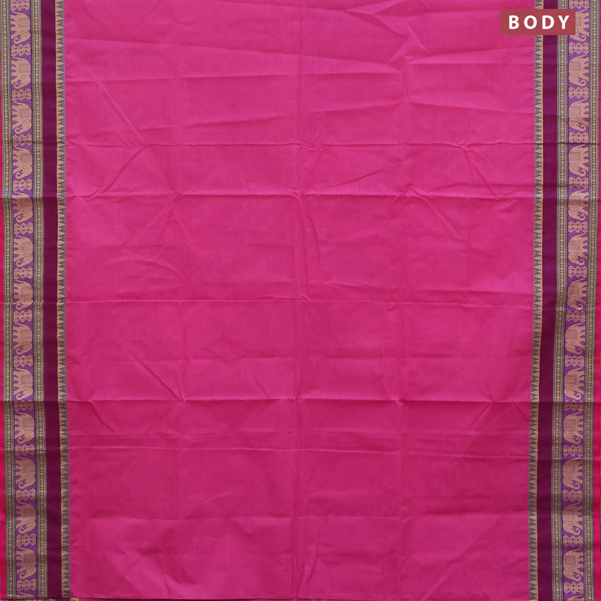 10 Yards chettinad cotton saree pink with plain body and thread woven border & woven blouse