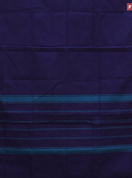 10 Yards chettinad cotton saree dark blue and magenta pink with plain body and zari woven border & woven blouse