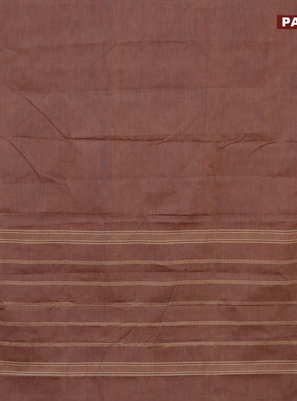 10 Yards chettinad cotton saree chikku shade and maroon with plain body and thread woven border & woven blouse