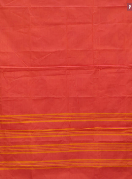 10 Yards chettinad cotton saree dual shade of pinkish orange and pink with plain body and temple design rettapet zari woven border & woven blouse