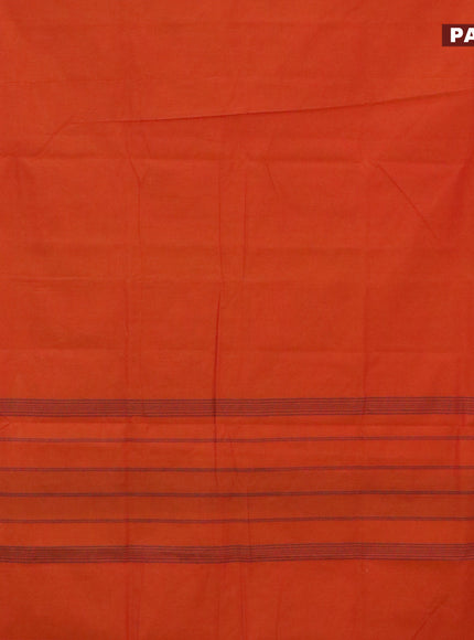 10 Yards chettinad cotton saree orange and mango yellow with plain body and thread woven border & woven blouse