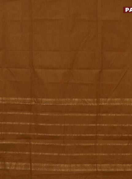 10 Yards chettinad cotton saree dark mustard and brown with plain body and zari woven border & woven blouse