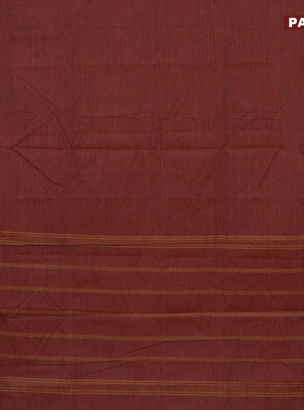 10 Yards chettinad cotton saree maroon and mustard yellow with allover stripes pattern and thread woven border & woven blouse