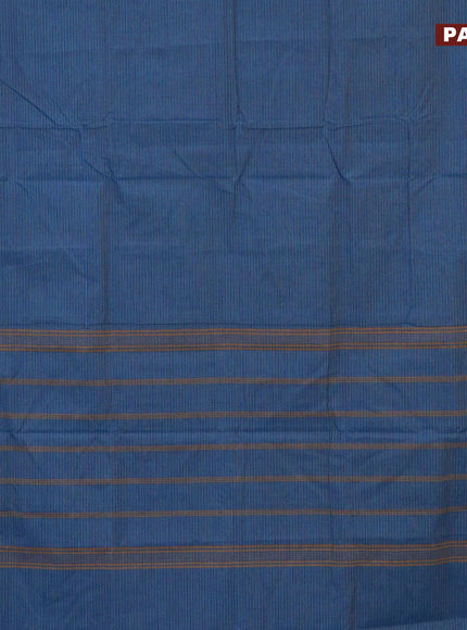 10 Yards chettinad cotton saree peacock blue and mustard with allover stripes pattern and thread woven border & woven blouse