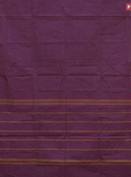 10 Yards chettinad cotton saree deep purple and mustard with allover stripes pattern and thread woven border & woven blouse