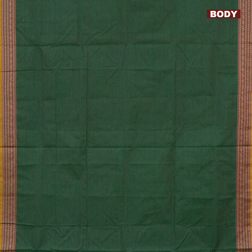 10 Yards chettinad cotton saree green and mustard with allover stripes pattern and thread woven border & woven blouse