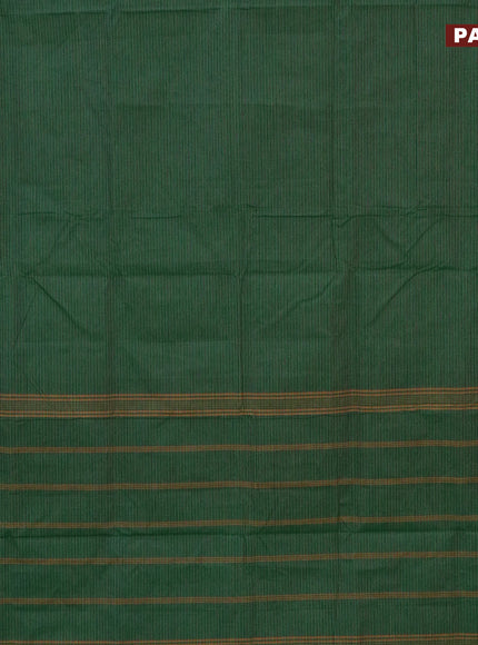 10 Yards chettinad cotton saree green and mustard with allover stripes pattern and thread woven border & woven blouse