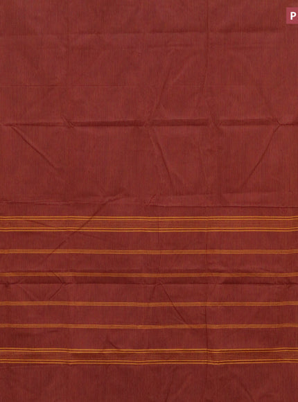 10 Yards chettinad cotton saree maroon and green with allover stripes pattern and thread woven border & woven blouse