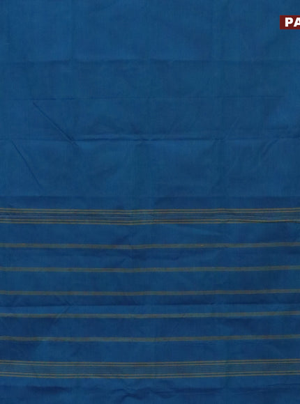 10 Yards chettinad cotton saree dual shade of bluish green and blue with plain body and thread woven border & woven blouse