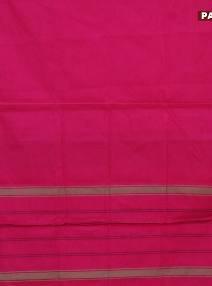 10 Yards chettinad cotton saree pink and blue with plain body and copper zari woven border & woven blouse