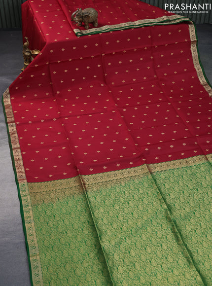 Pure soft silk saree maroon and green with zari woven buttas and zari woven butta border