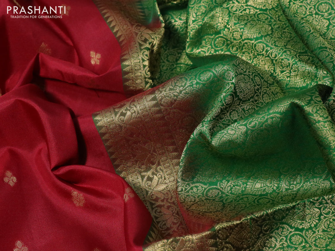 Pure soft silk saree maroon and green with zari woven buttas and zari woven butta border