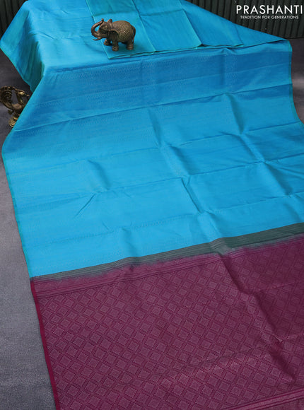 Pure soft silk saree dual shade of teal blue and magenta pink with allover silver zari woven brocade weaves in borderless style