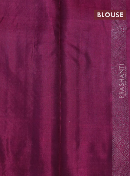 Pure soft silk saree dual shade of teal blue and magenta pink with allover silver zari woven brocade weaves in borderless style