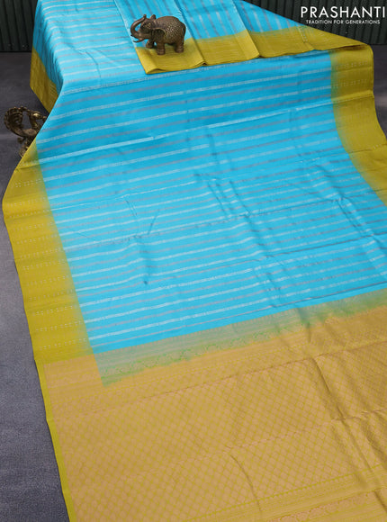 Pure soft silk saree light blue and yellow with silver & zari weaves and zari woven border