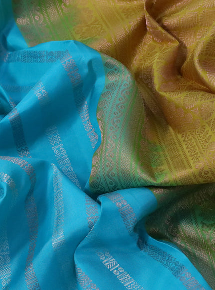 Pure soft silk saree light blue and yellow with silver & zari weaves and zari woven border