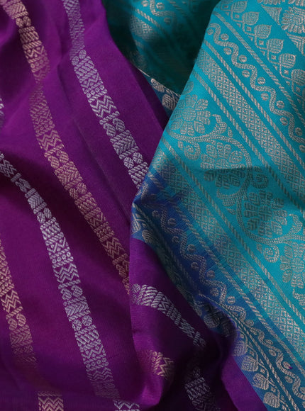 Pure soft silk saree purple and teal blue with silver & zari weaves and zari woven border