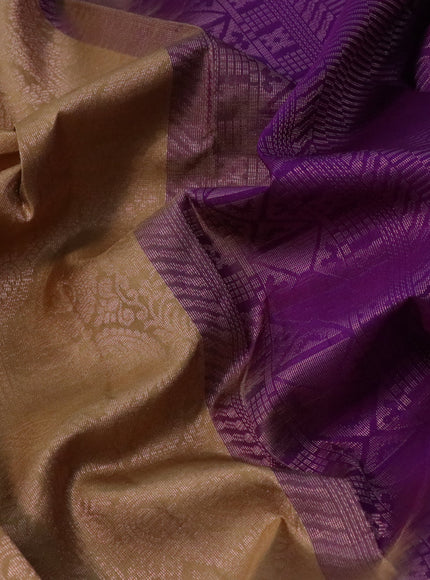 Pure soft silk saree sandal and purple with allover zari woven brocade weaves and zari woven border