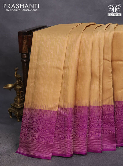 Pure soft silk saree sandal and purple with allover zari woven brocade weaves and zari woven border