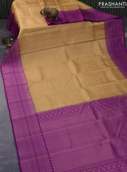 Pure soft silk saree sandal and purple with allover zari woven brocade weaves and zari woven border