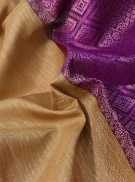 Pure soft silk saree sandal and purple with allover zari woven brocade weaves and zari woven border