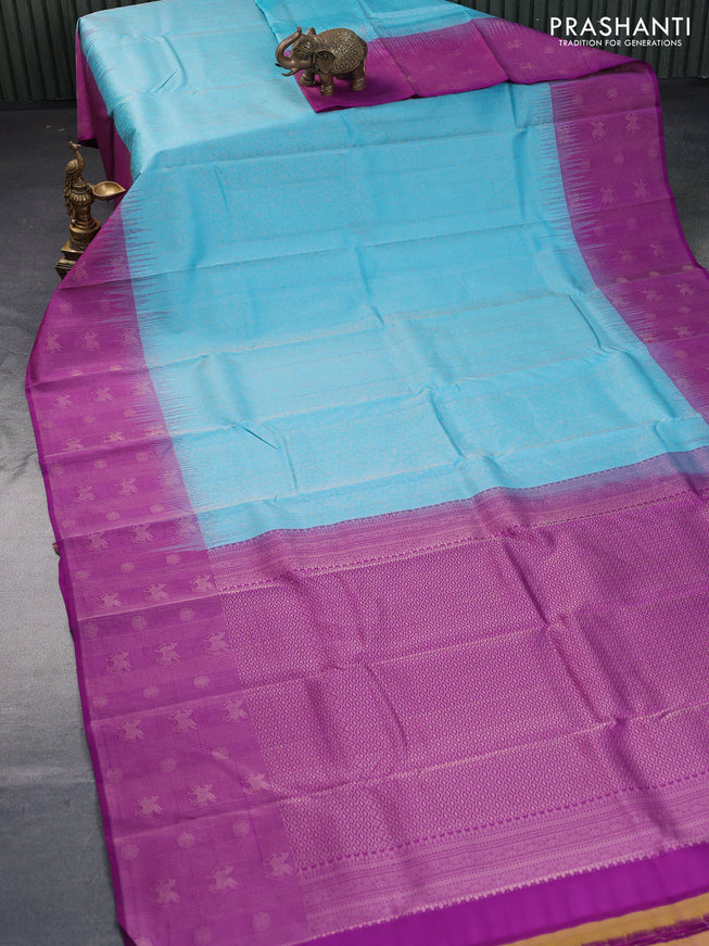 Pure soft silk saree light blue and purple with allover zari woven brocade weaves and zari woven border