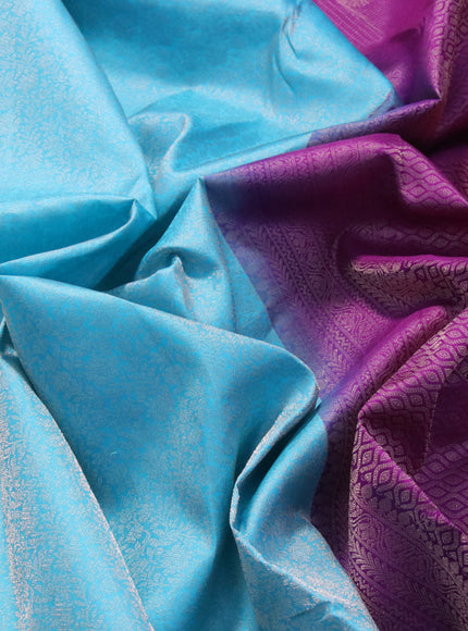 Pure soft silk saree light blue and purple with allover zari woven brocade weaves and zari woven border