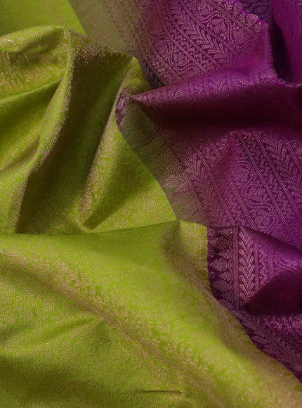 Pure soft silk saree light green and purple with allover zari woven brocade weaves and zari woven border