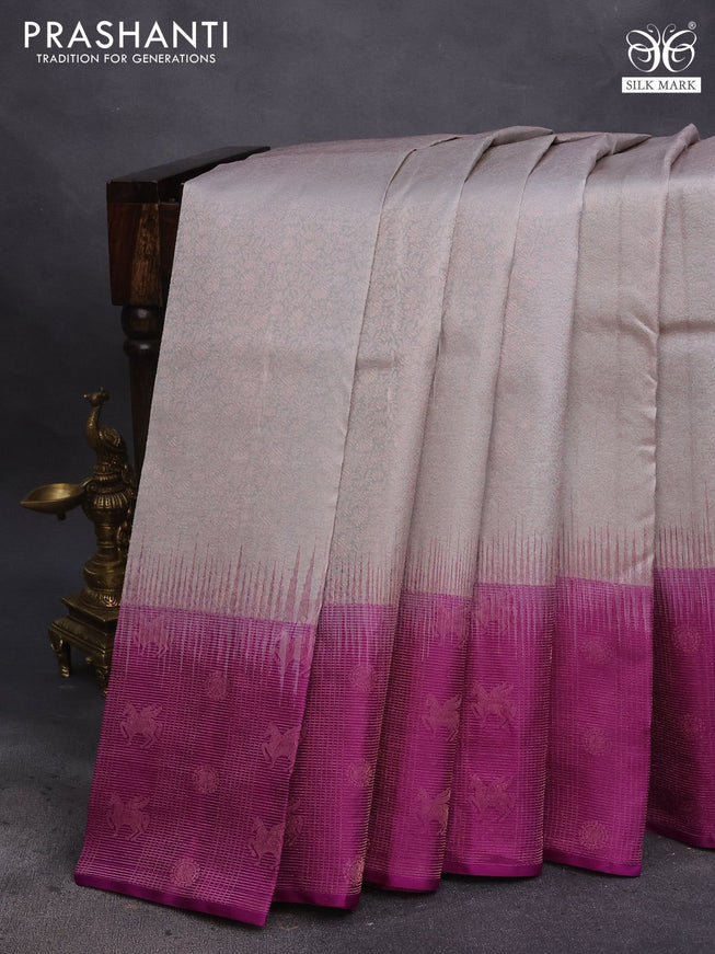 Pure soft silk saree grey and purple with allover zari woven brocade weaves and zari woven border