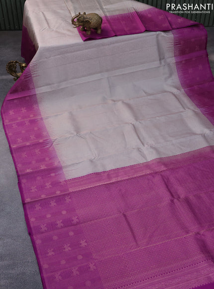 Pure soft silk saree grey and purple with allover zari woven brocade weaves and zari woven border