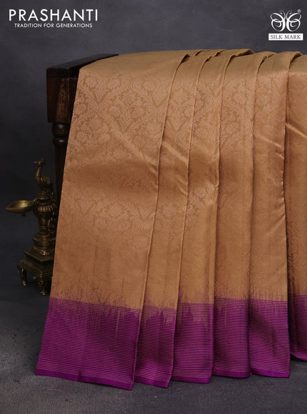 Pure soft silk saree sandal and purple with allover zari woven brocade weaves and zari woven border